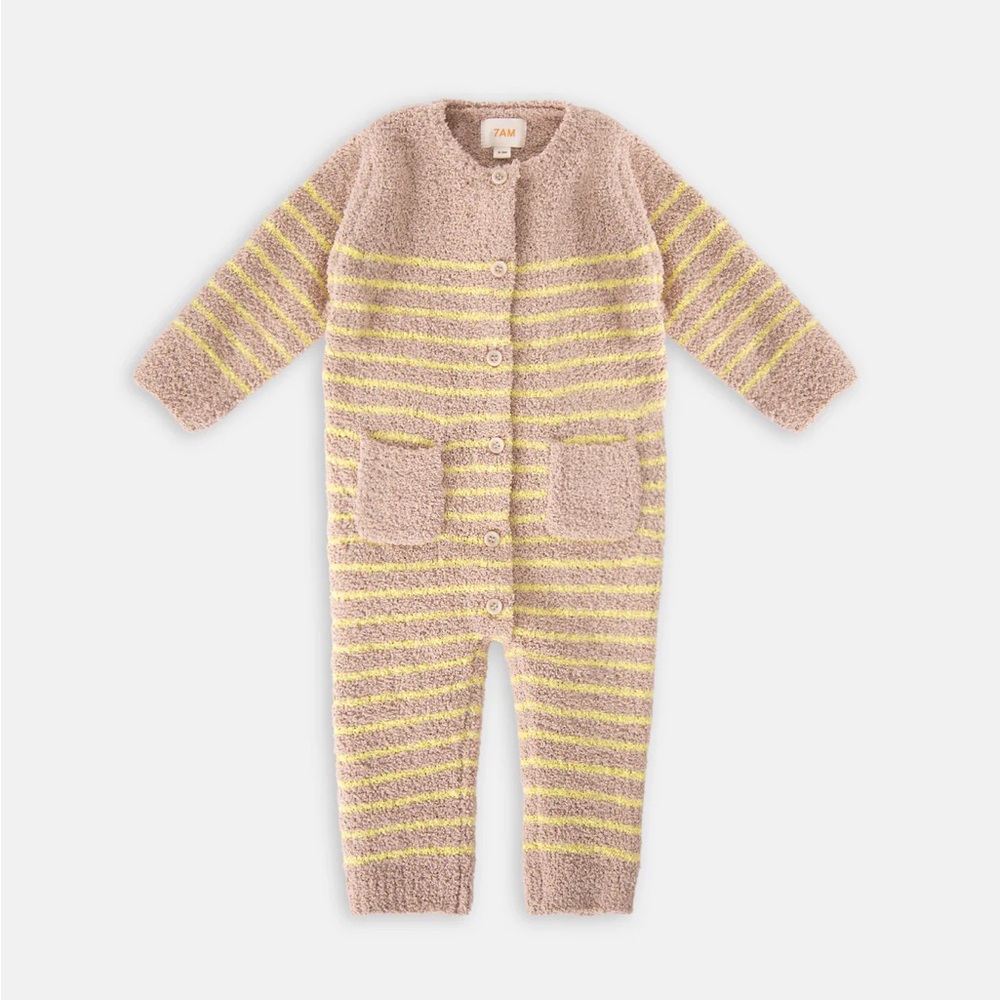 7AM LONG SLEEVE STRIPED JUMPSUIT - FUZZY